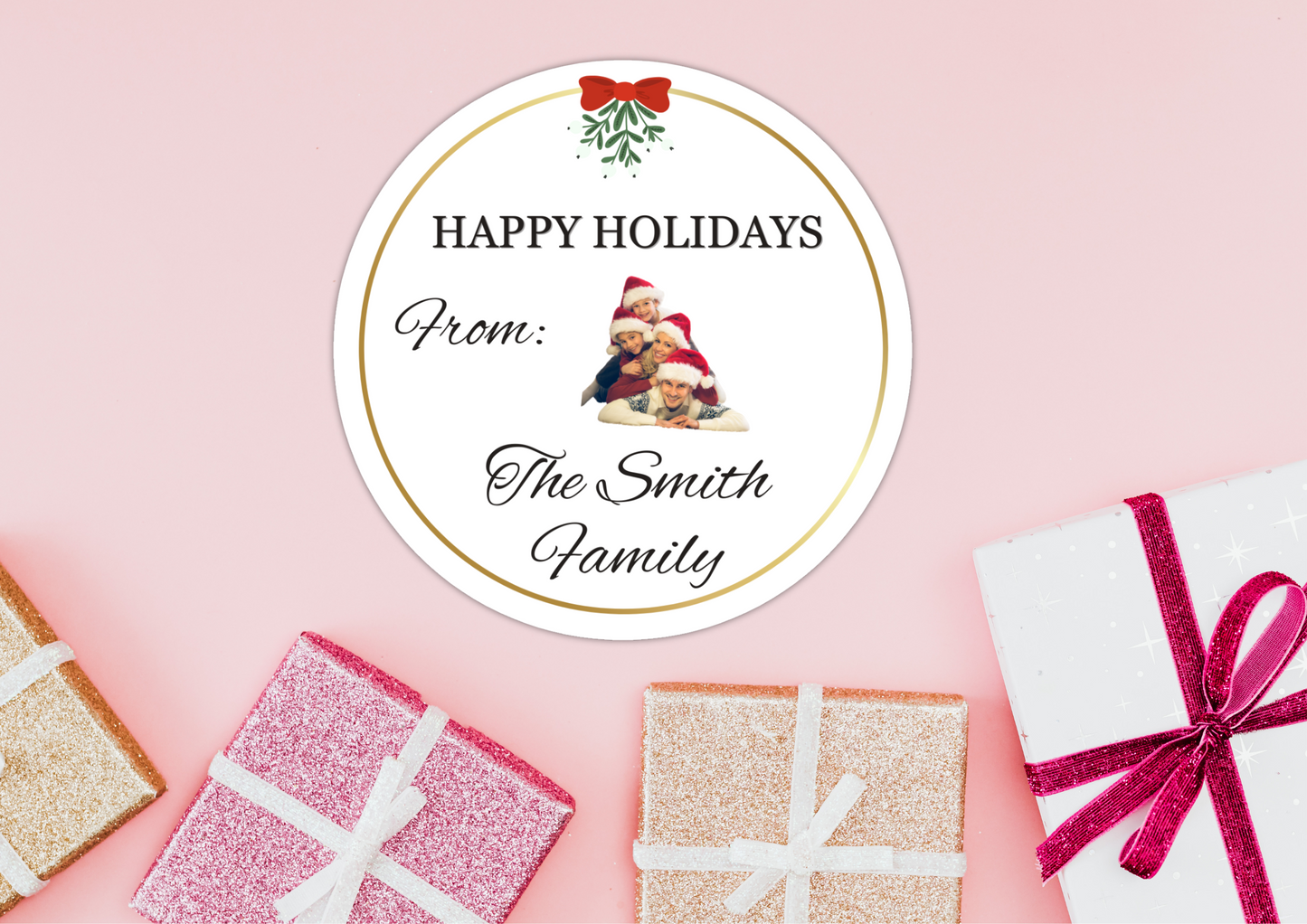 Custom Family "Happy Holidays" With Photo Mail Sticker Set