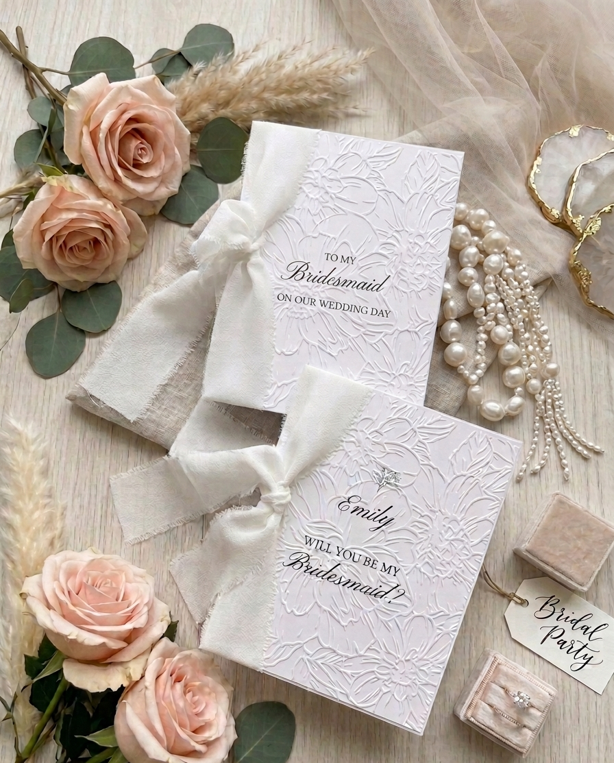 Embossed Handmade Floral Bridesmaid Proposal Card | Maid of Honor, Matron, Bridesmaid, Flower Girl