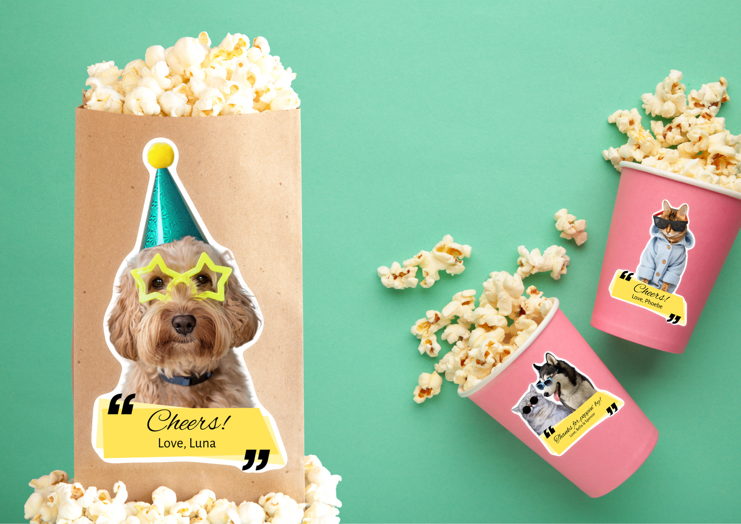 Custom Pet Wedding Favour "Cheers!" Stickers | Pet of Honor Personalized Sticker | Wedding Favour Label | Custom Cheers Stickers