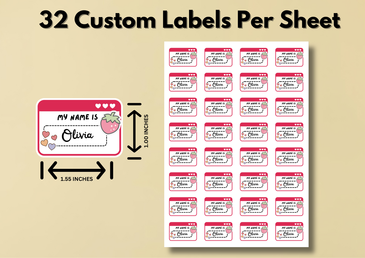 Kids Custom Labels for School Supply, Daycare, Preschool, Storage | Set of 32 Labels Per Sheet | Free Shipping