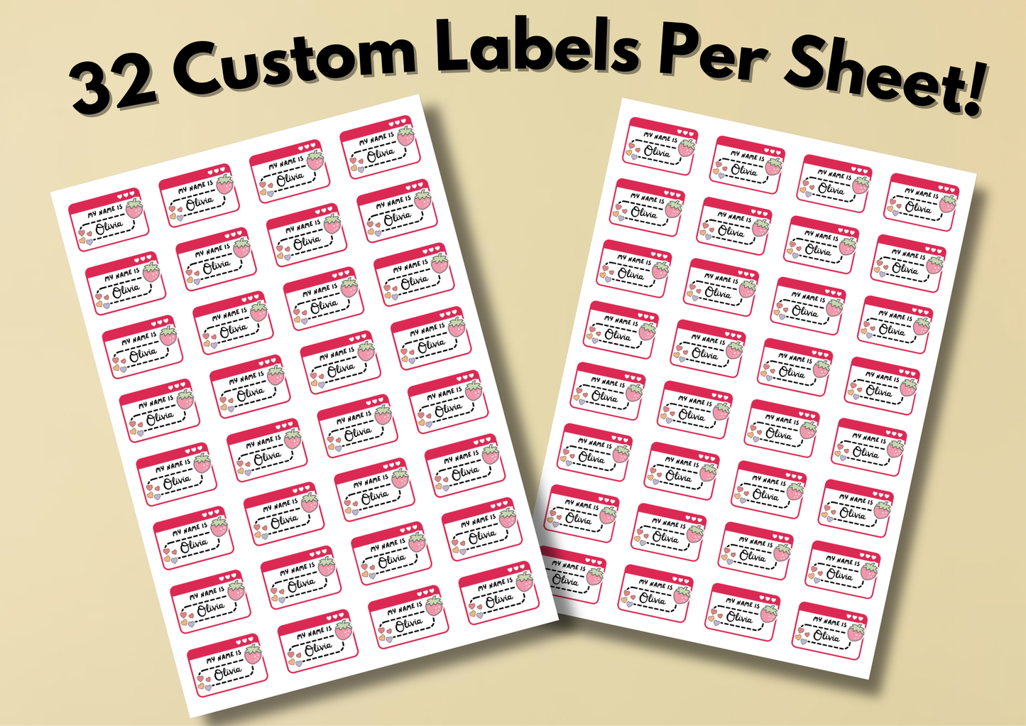 Kids Custom Labels for School Supply, Daycare, Preschool, Storage | Set of 32 Labels Per Sheet | Free Shipping