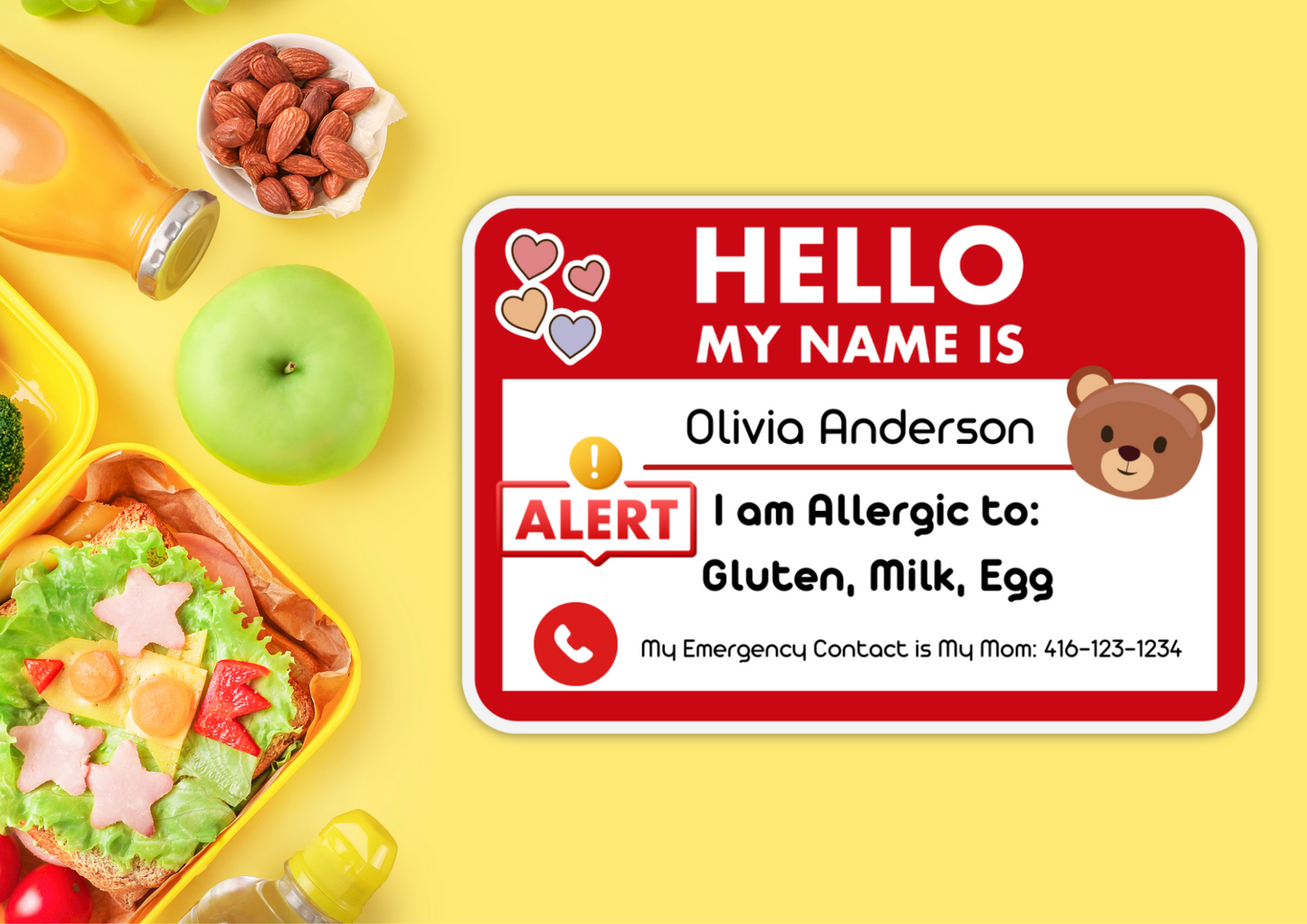 Kids Allergy Alert Custom Set of Labels for School Supply, Daycare, Preschool, Storage and more