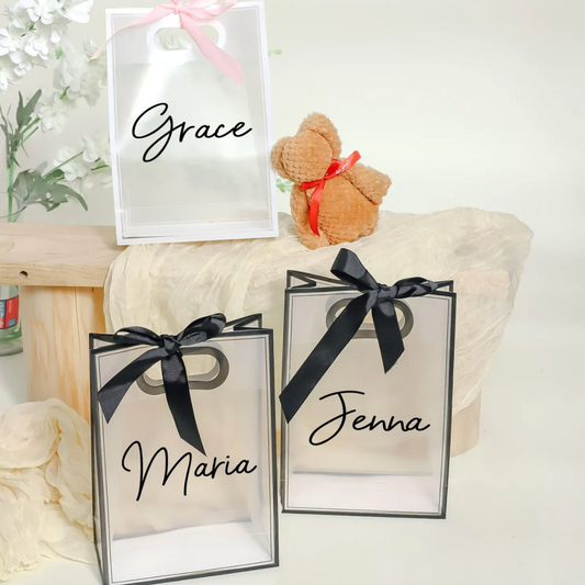 Premium Custom Clear Gift Bags with Matching Ribbon Bow for All Special Events (Black & White)